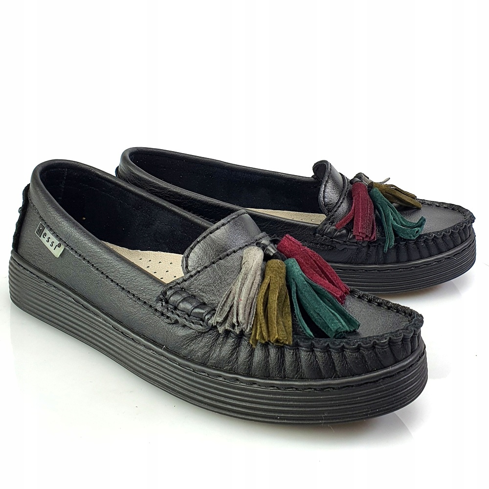 NESSI 18309 mokasyny czarne frędzle 36 Rozmiar 36