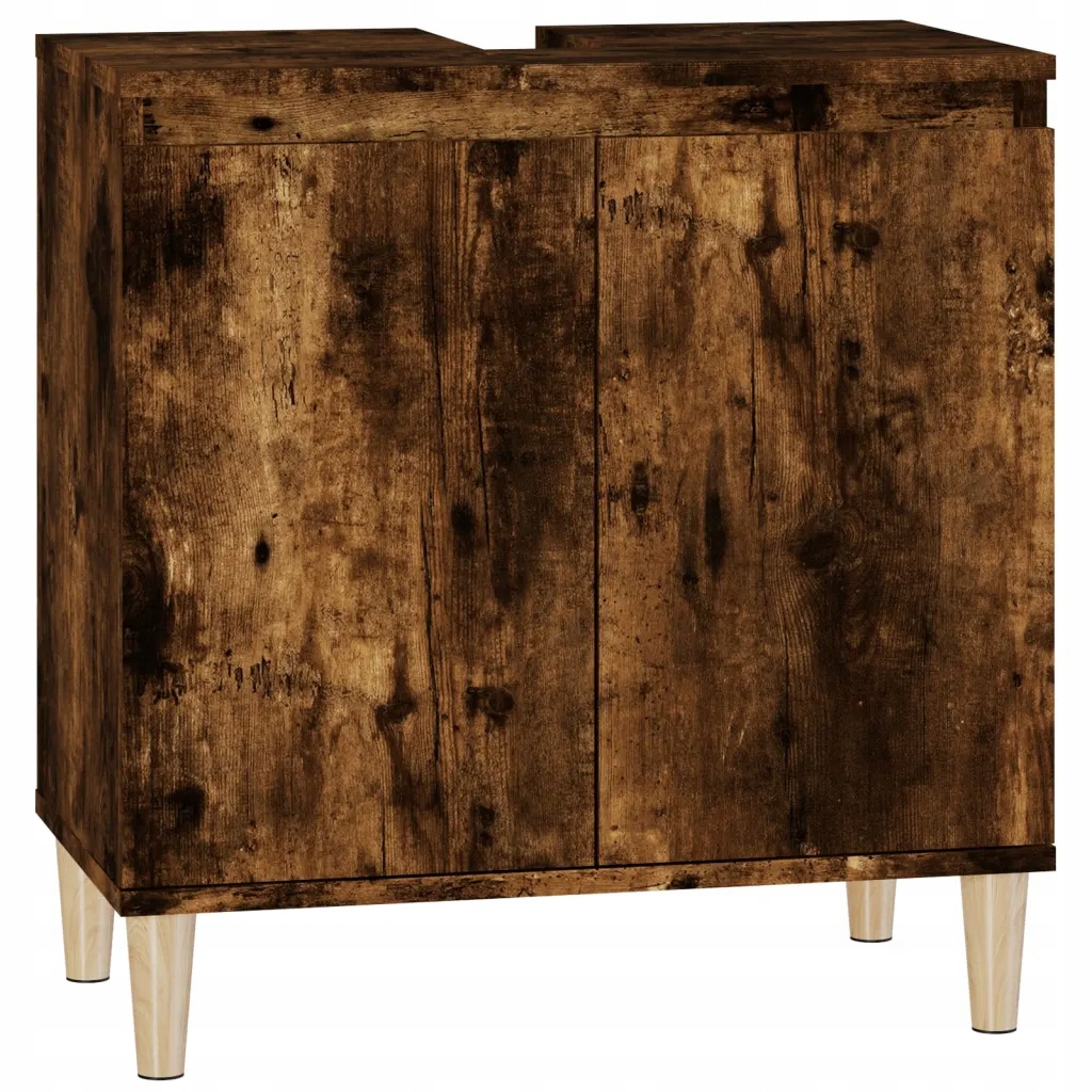 Skříňka pod umyvadlo z dřevěného materiálu, kouřový dub, 58x33x60