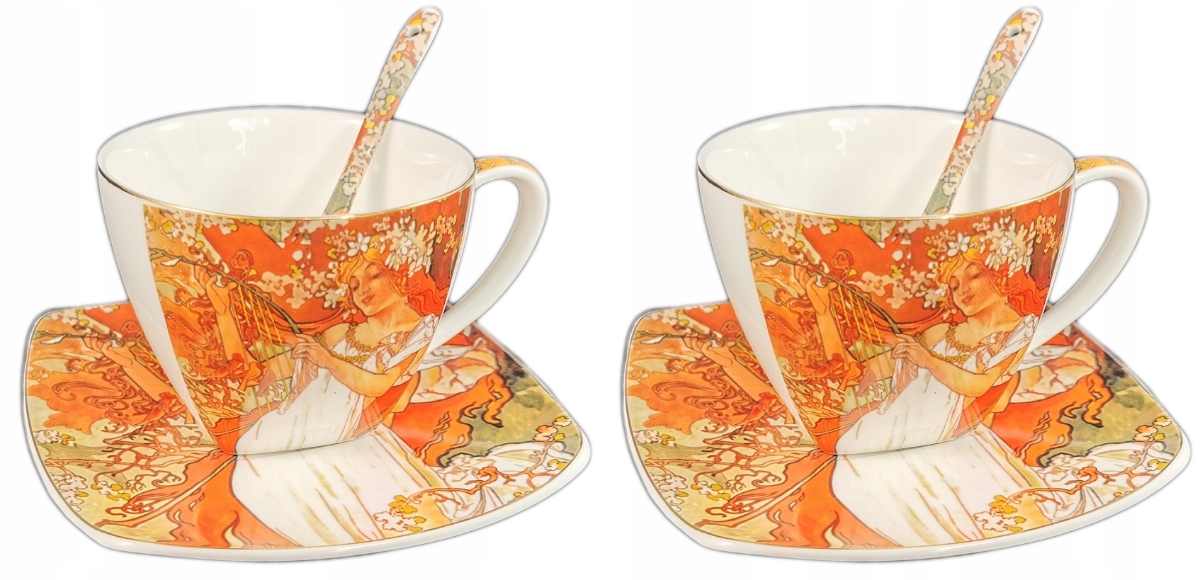 

6EL.FILIŻANKI Wiosna -alphonse Mucha Porcelanowe