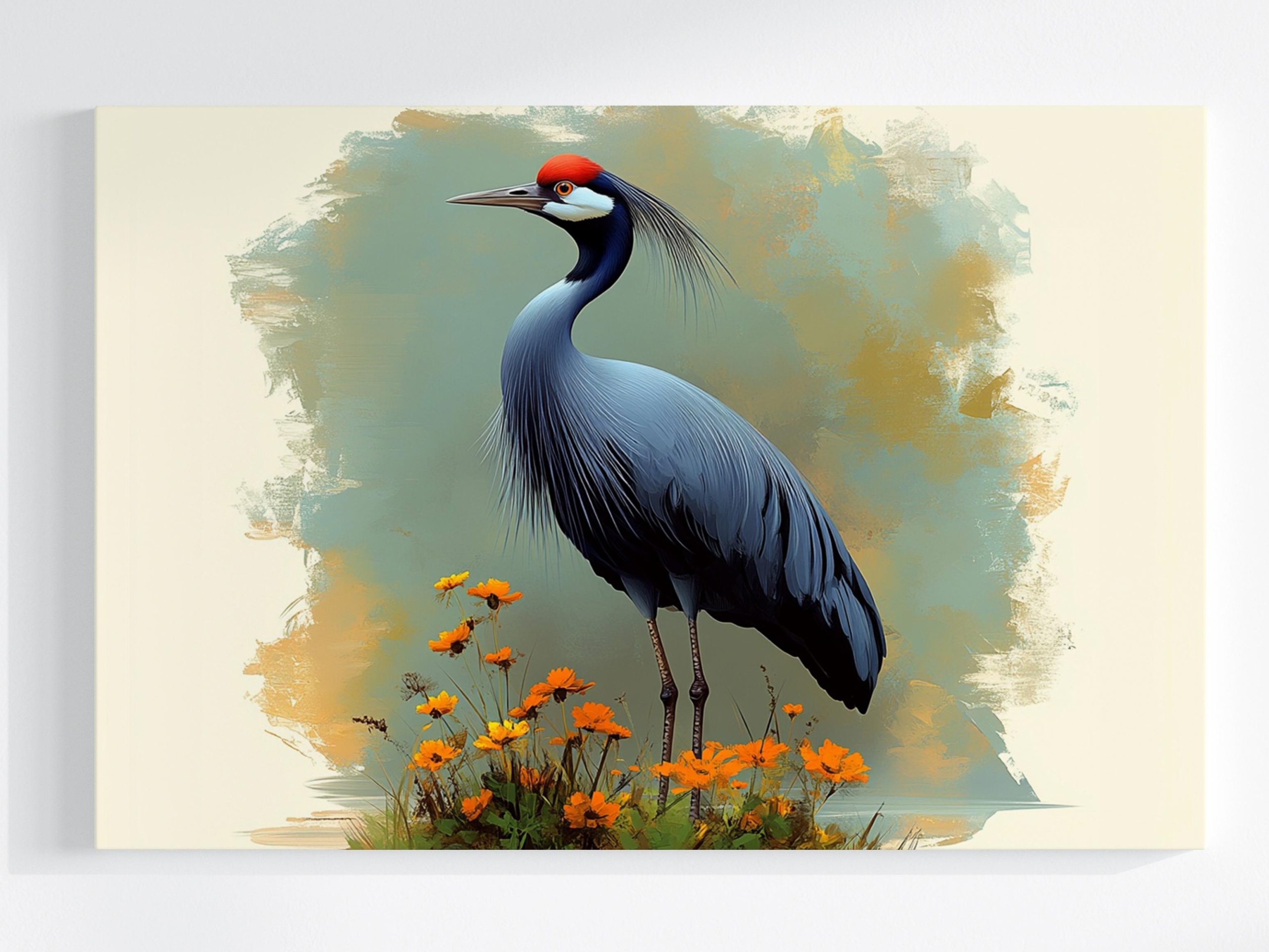 Obraz Na Plátně Kanasa Grafika Pták Jeřáb Květiny Příroda 120x80