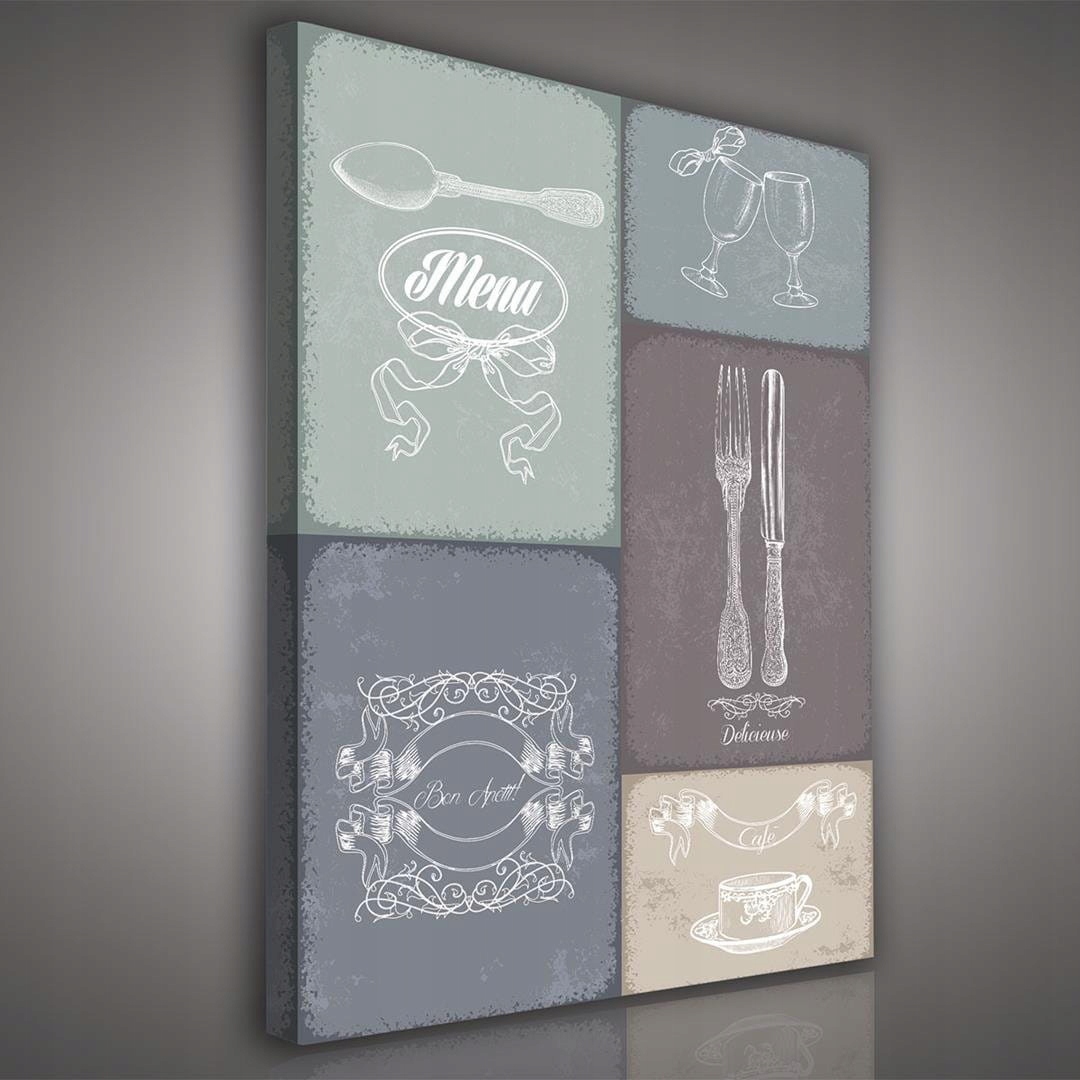 Obraz 60x80 Vintage Retro Kuchyně Jídlo Nápoje Kavárna Menu Příbory
