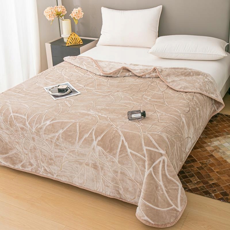 Akrylová deka 160x200 Liv béžová s reliéfními listy, přehoz
