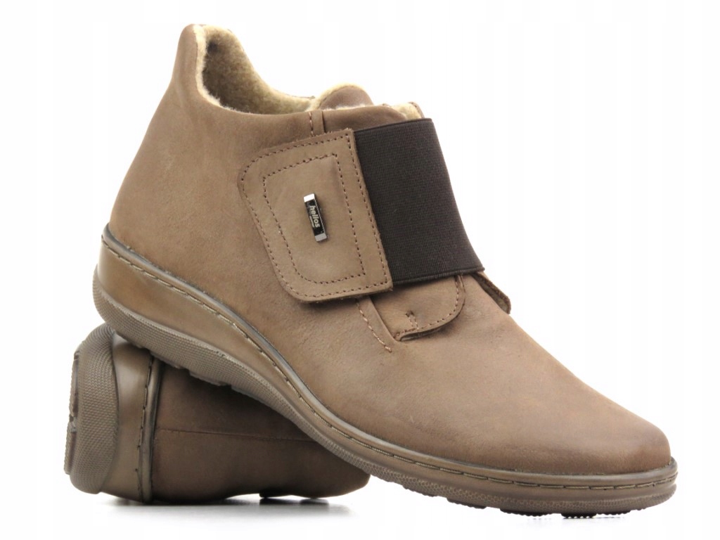 

Botki Damskie Helios 512 Beżowe Rzep Suwak Skóra