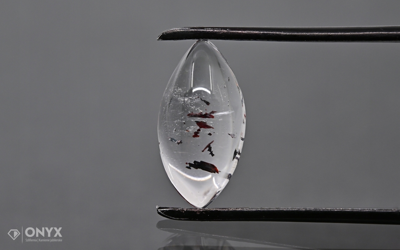 Jahodový křemen kabošon markýza 17,5x9 mm