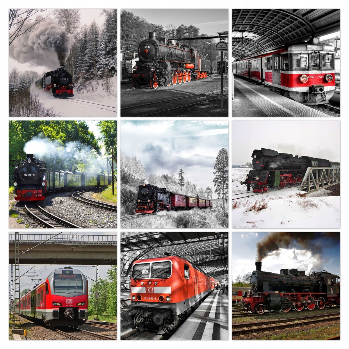 Sada plagátov 9x 40x40 Mix Lokomotívy Vlaky