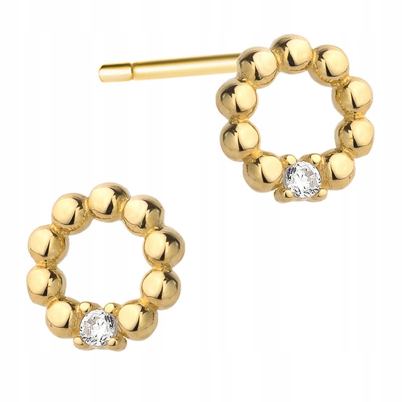 Zlaté Náušnice pr. 585 Kolečka s kuličkami a zirkony