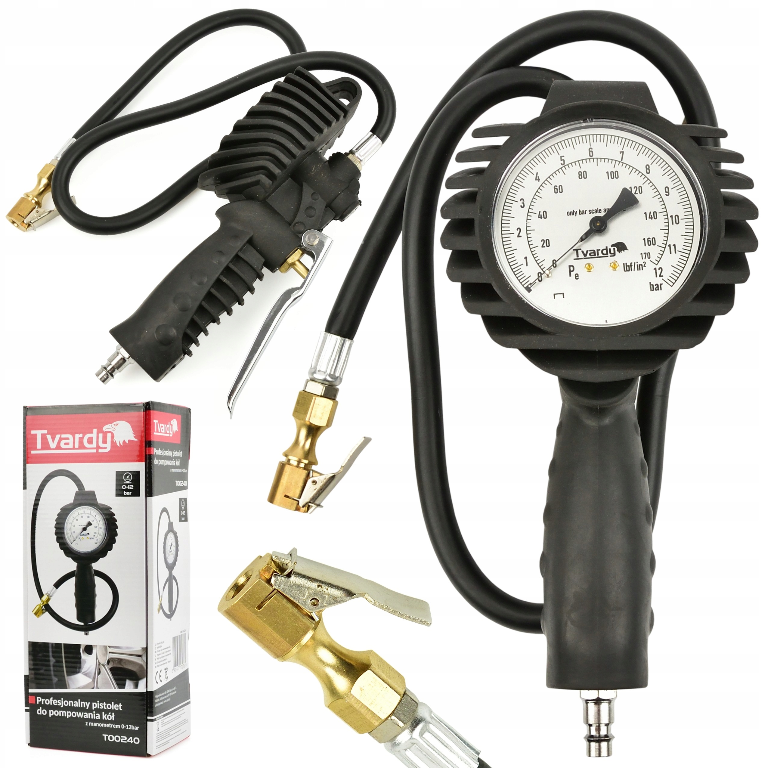 Pistolet do pompowania kół z manometrem 0-12bar