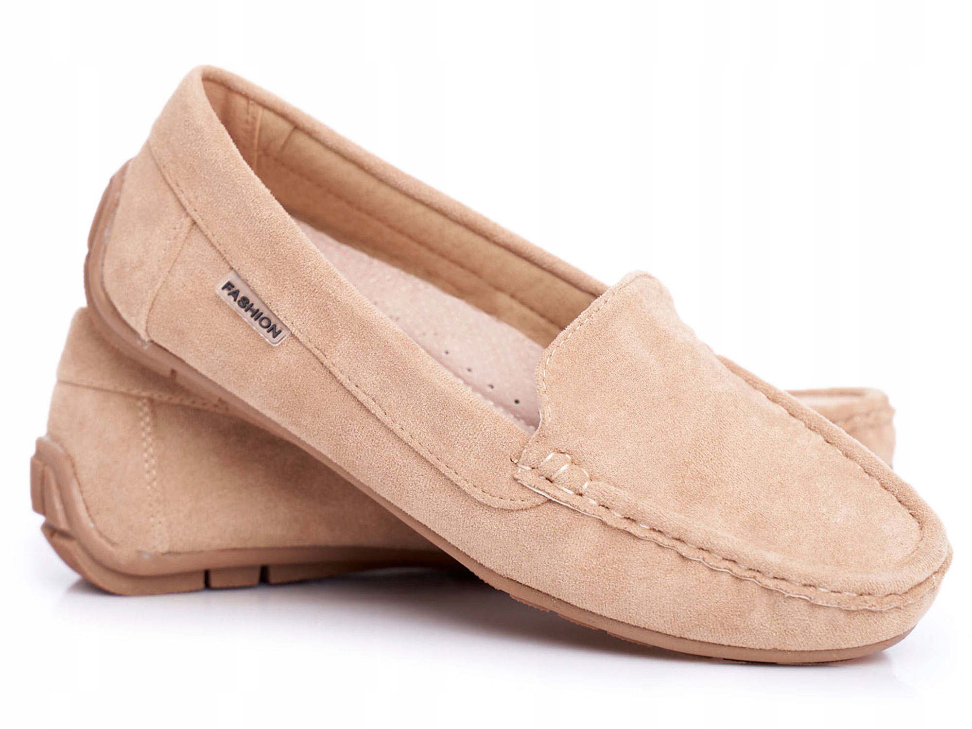 ZAMSZOWE BEŻOWE MOKASYNY PROFILOWANA WKŁADKA 36