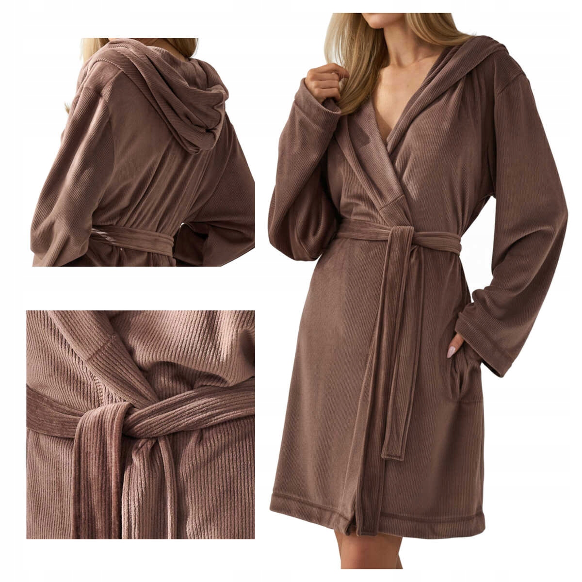 L-L Dámský teplý župan s kapucí Luna 2509 čokoládový S