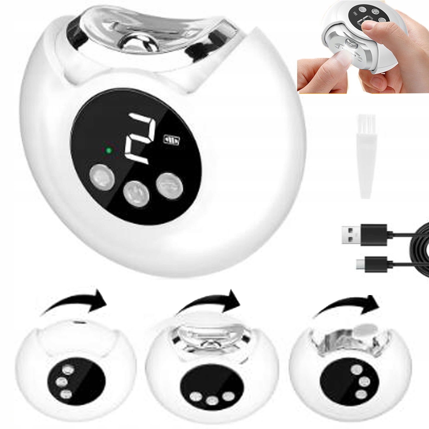Elektrický zastřihovač nehtů pro miminka a seniory s Led světlem, 3 rychlosti (bílý)