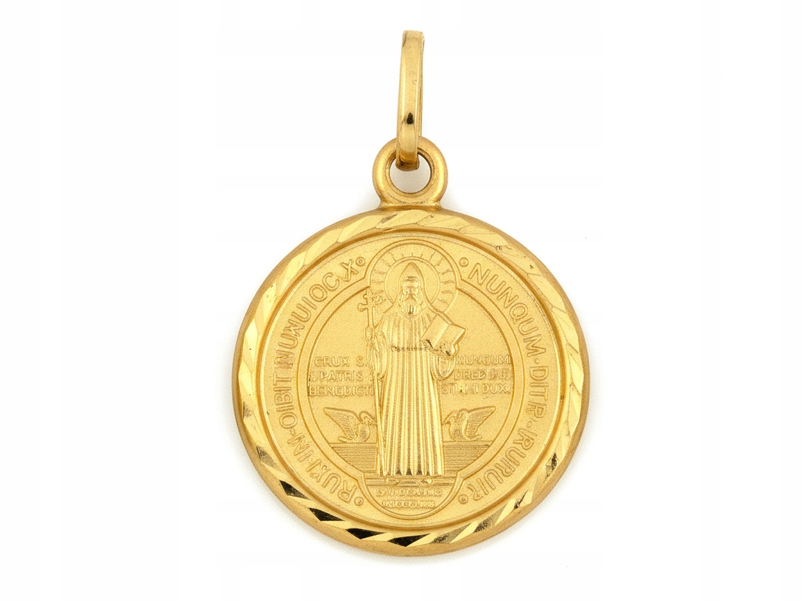 Zlatý přívěsek 585 Kulatý medailonek sv. Benedikt, oboustranný, 1,4 g na svaté přijímání