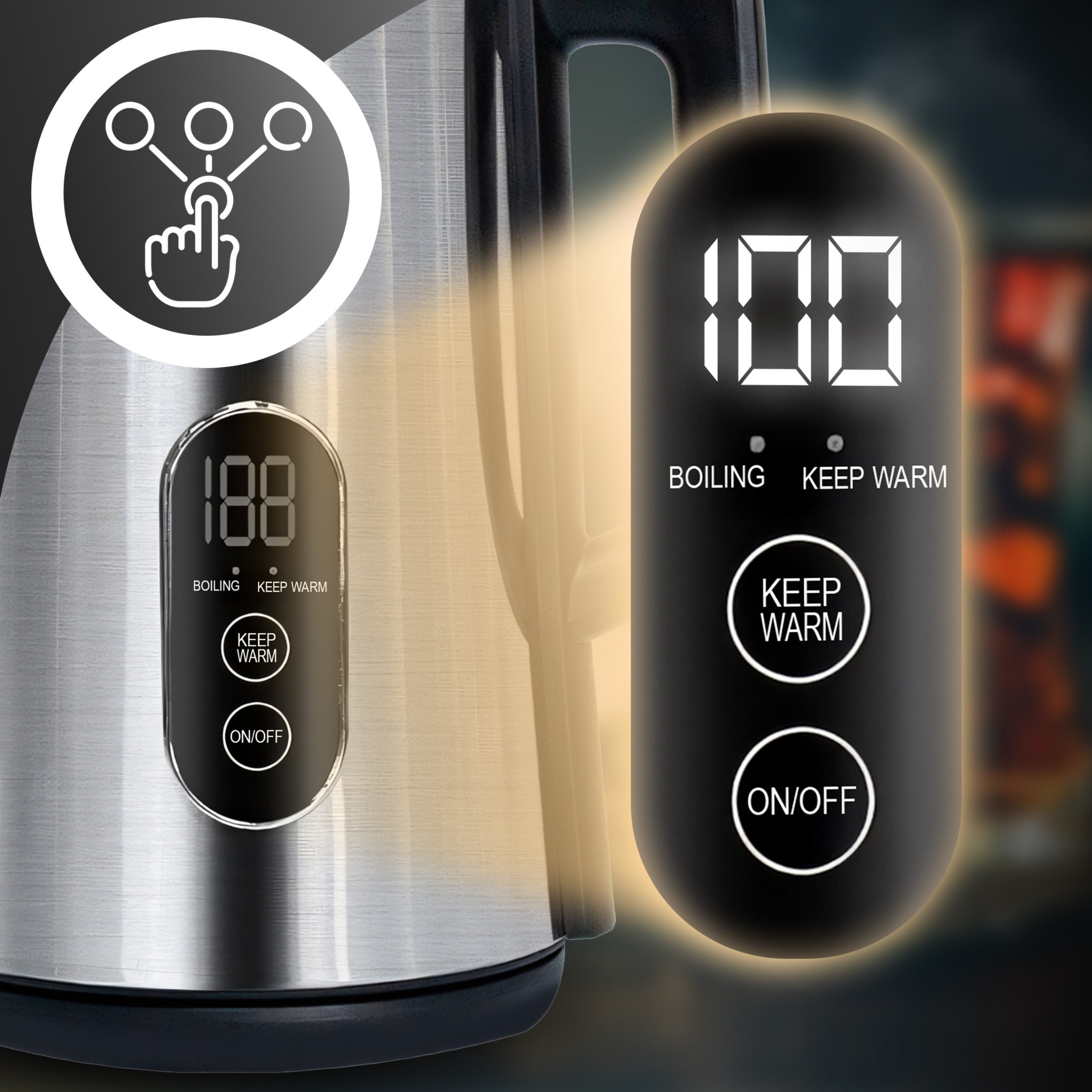 BEZDRÔTOVÁ DOTYKOVÁ RÝCHLOVARNÁ KANVICA 1800 W, REGULÁCIA TEPLOTY 1,8 L Stav balenia originálne