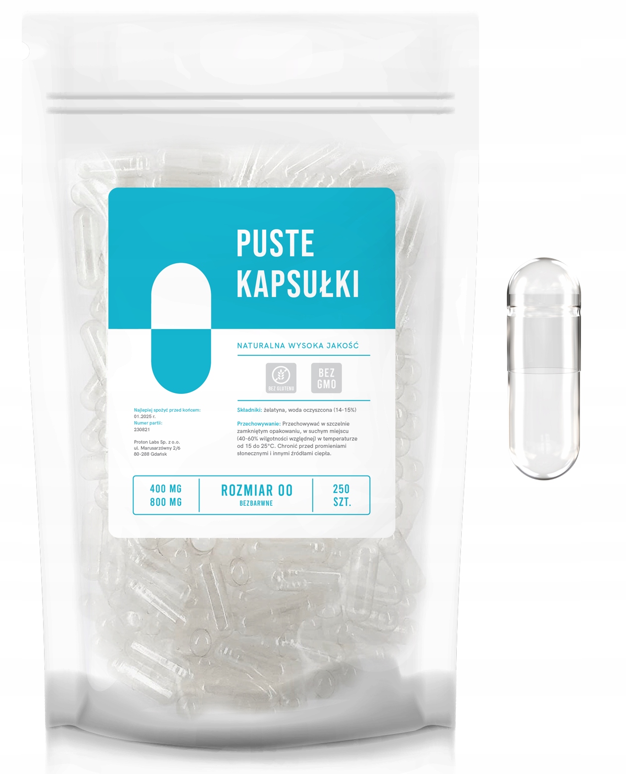 

Puste kapsułki żelatynowe rozmiar 00 250 sztuk