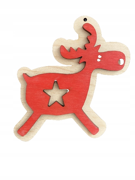 Bombka drewno 2 strony malowane czerwony choinka