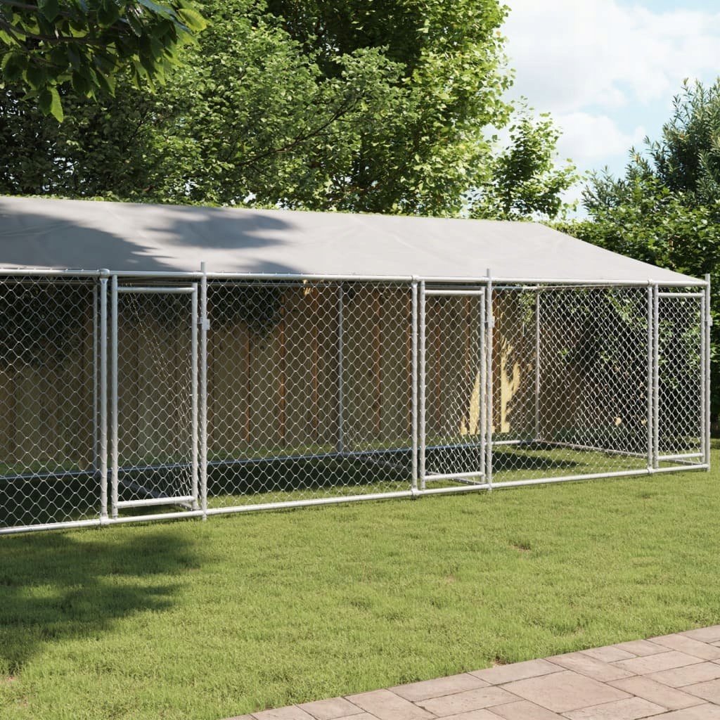 Klec pro psa se střechou a dveřmi, šedá, 8x2x2 m, ocel Lumarko!