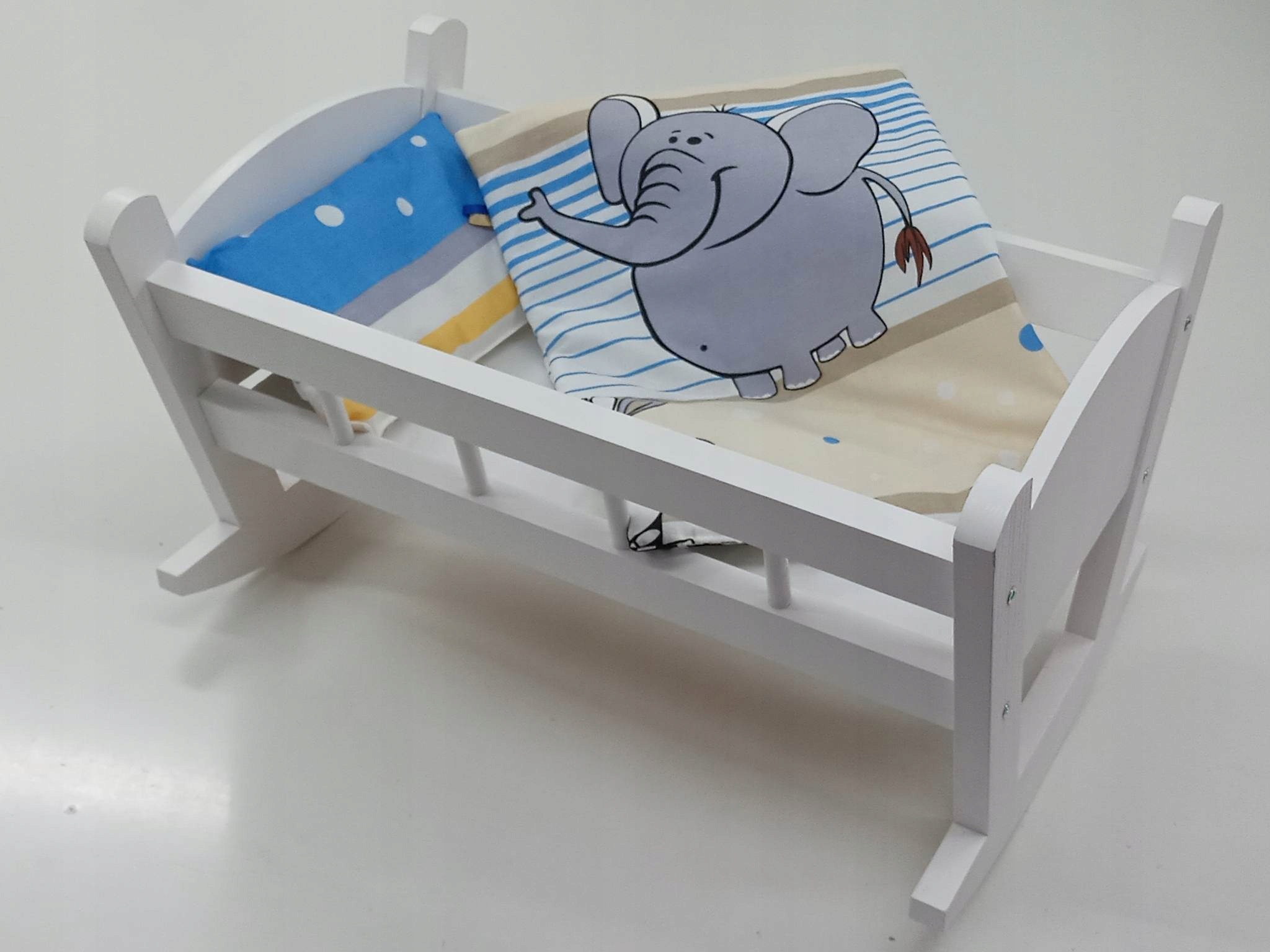 KOŁYSKA DLA LALEK BIAŁA + POŚCIEL Z MATERACEM