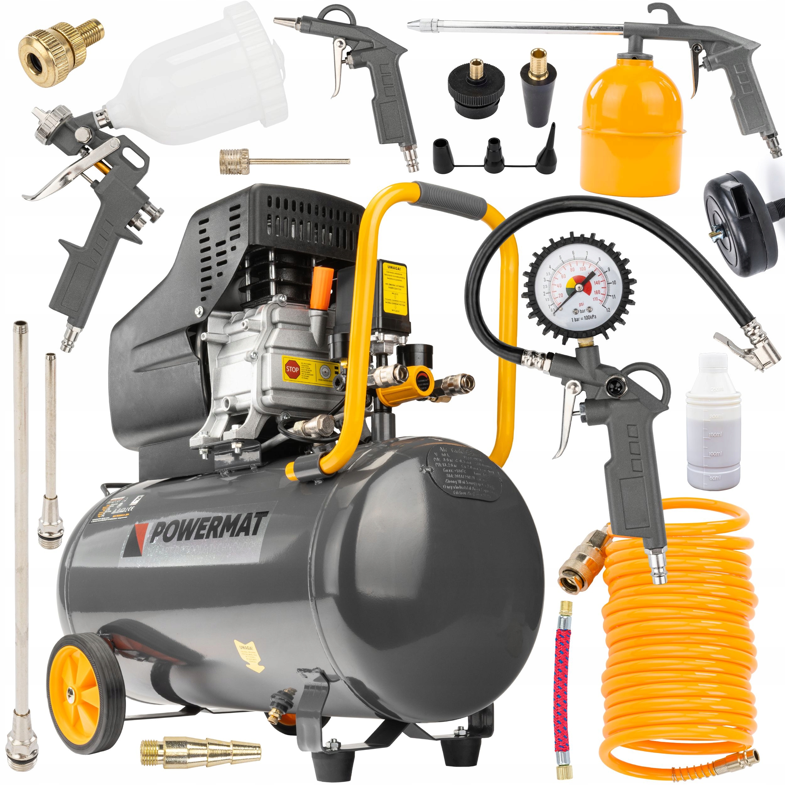 Olejový Kompresor 50L Kompresor 8 Bar 206 l/min 230 V Veľká Sada 18 Ks