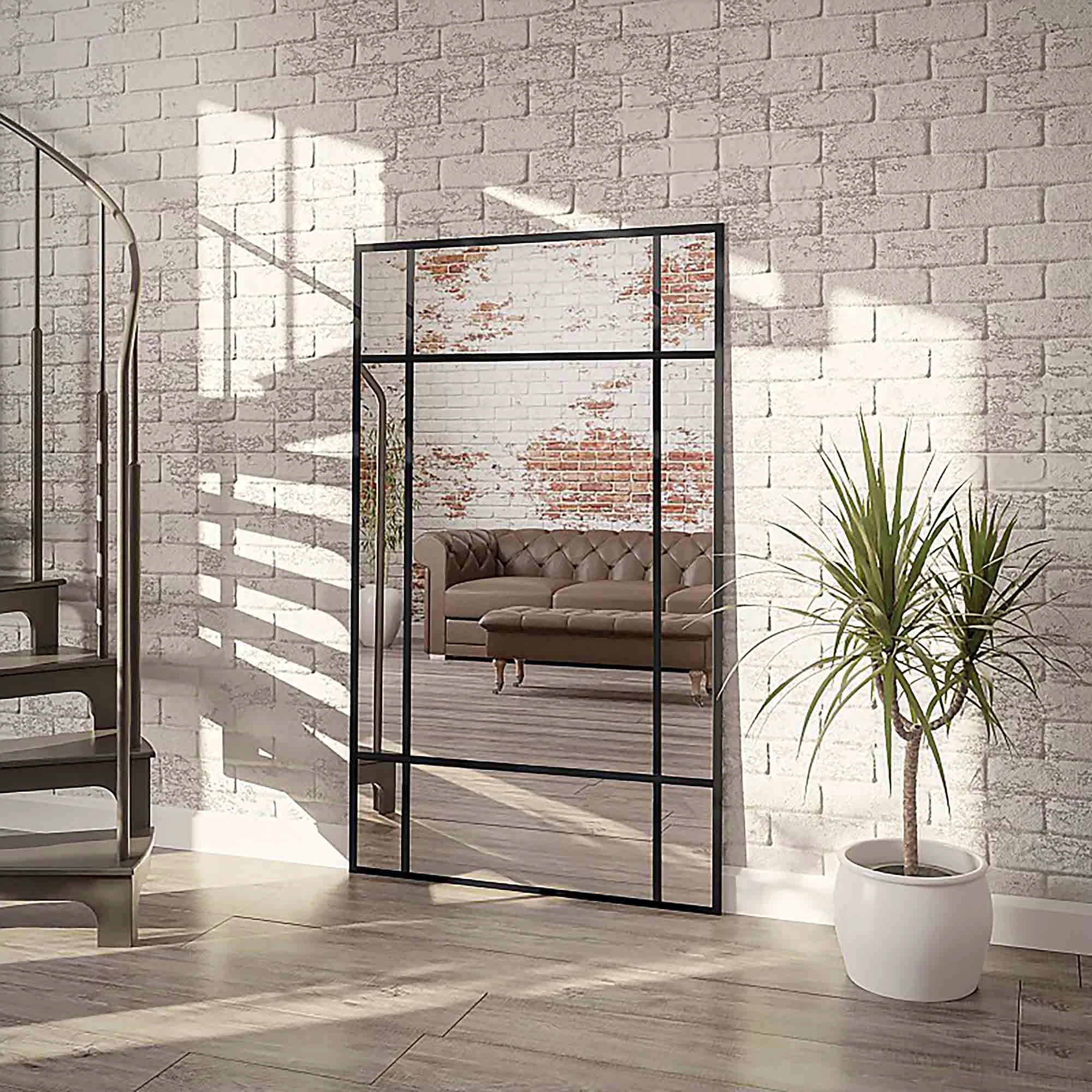 Zrcadlo s loftovými příčkami Roland v dřevěném černém rámu 60x160