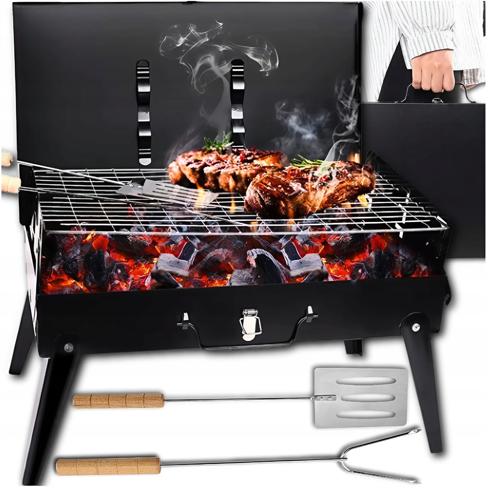 Turistický Zahradní Gril Přenosný Skládací Bbq Kufr Příslušenství