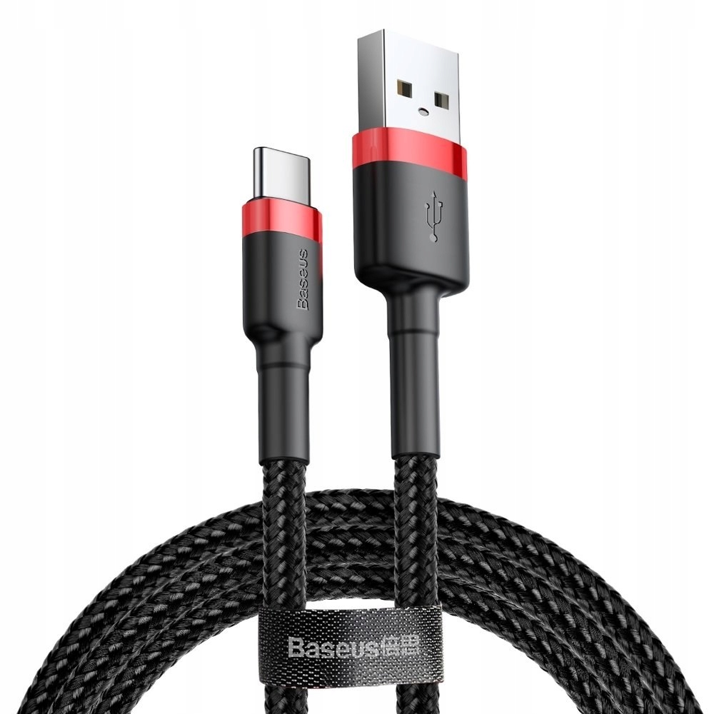 Wytrzymały nylonowy kabel przewód Usb Usb-c QC3.0 2A 3M czarno-czerwony
