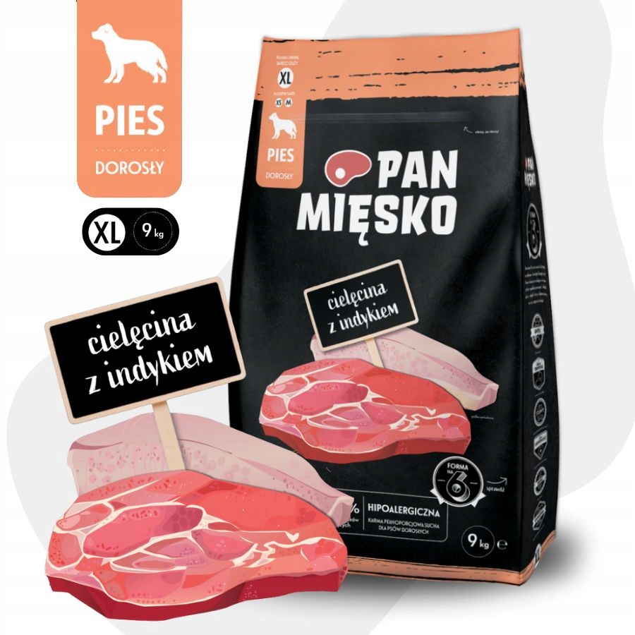 Pan Mięsko Karma sucha dla psa Cielęcina Indyk Warzywa Duże rasy XL 9kg