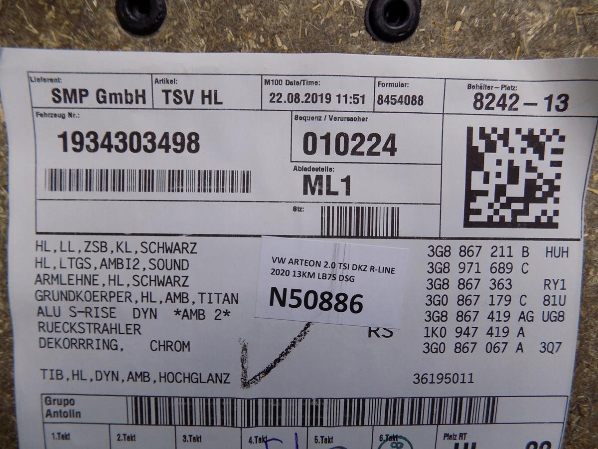 VW ARTEON side door left rear part leather 3G8867211