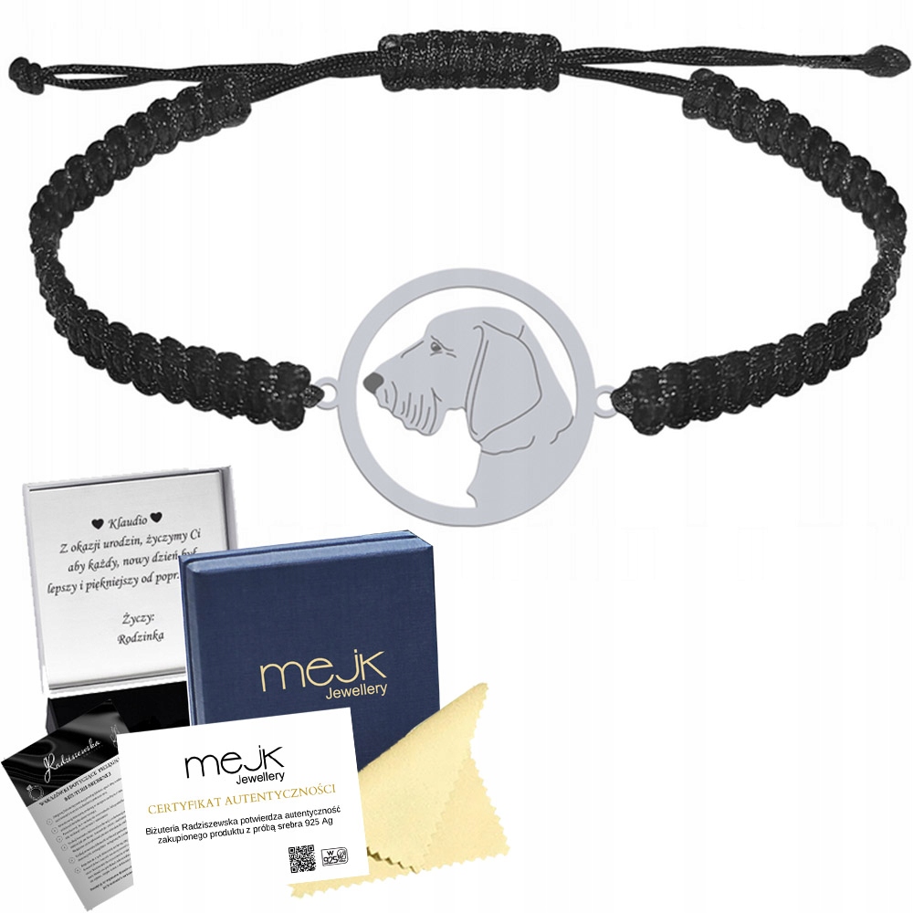 Stříbrný náramek Jezevčík Hrubosrstý 925 Makramé Dárek Žena Gravírování