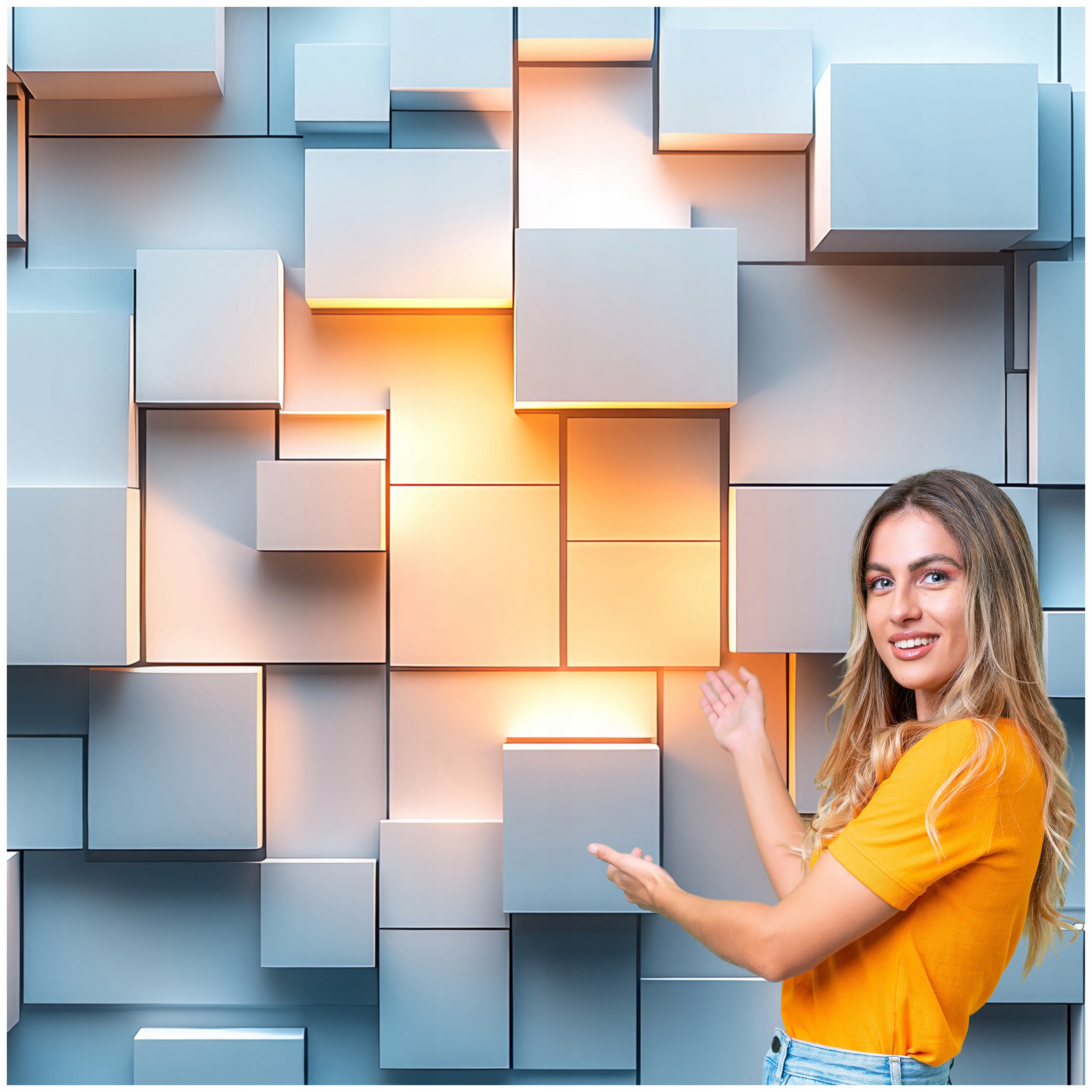 Fototapeta 3D Geometrické Pozadí Podsvícené čtverce 392x280 GTA09F