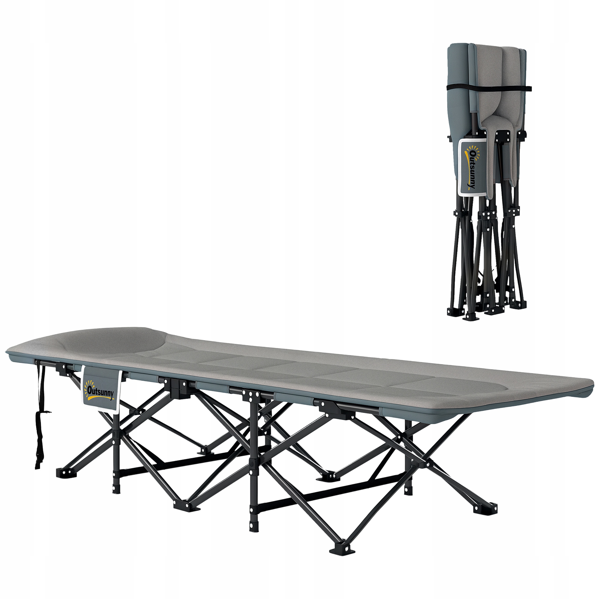 Łóżko Campingowe Outsunny Składane 187x67x37cm Szare 150kg Poduszka