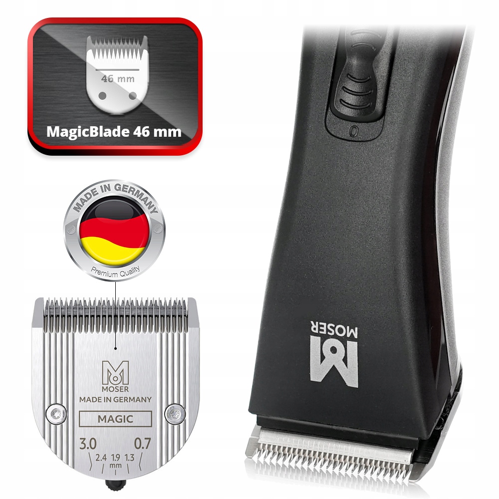 MASZYNKA DO WŁOSÓW BRODY MOSER NEO 1886 CORDLESS PRO MagicBlade + NASADKI Zasilanie akumulatorowe