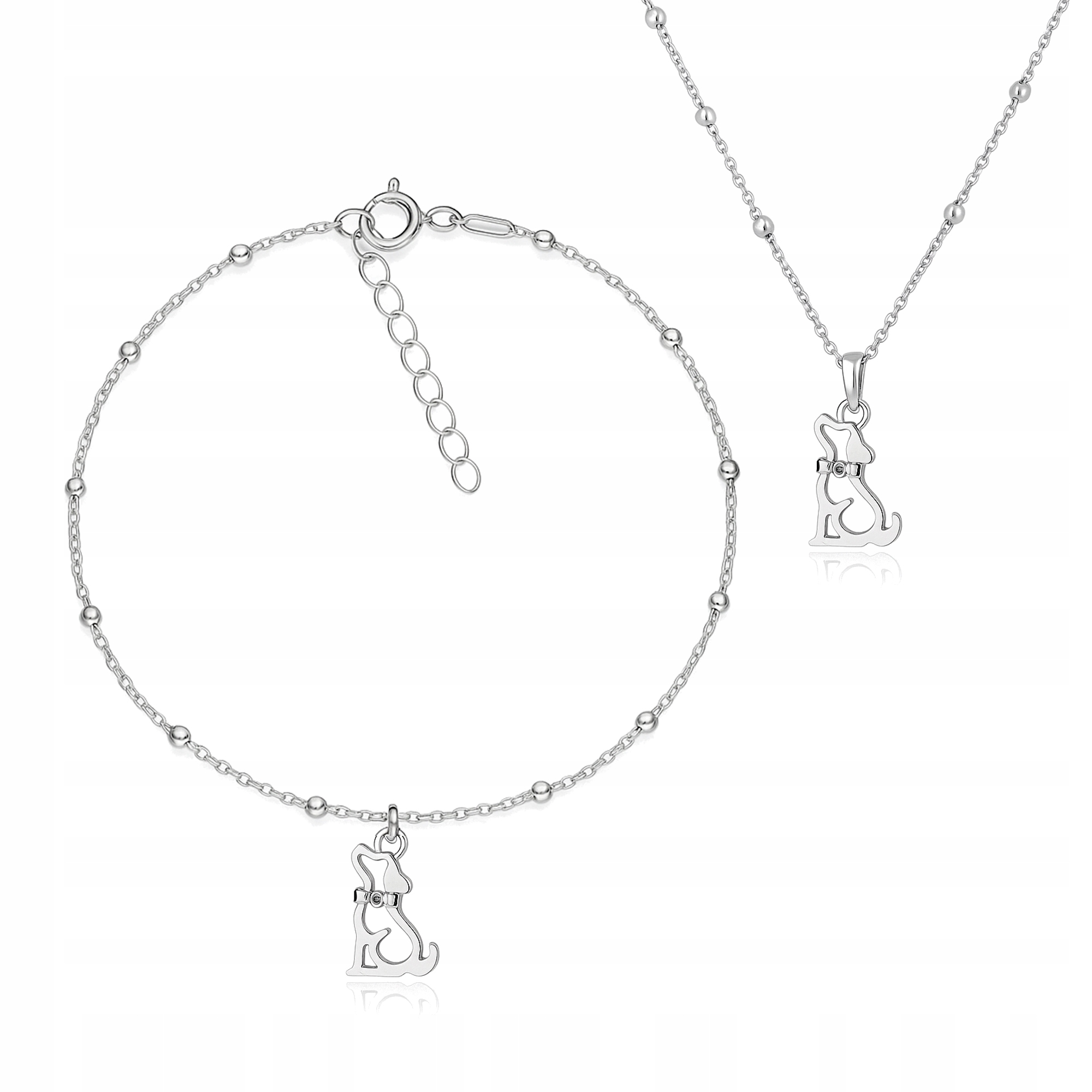 Stříbro 925 Sada kuličkových šperků Pes Pejsek s zirkonem pro pejskaře