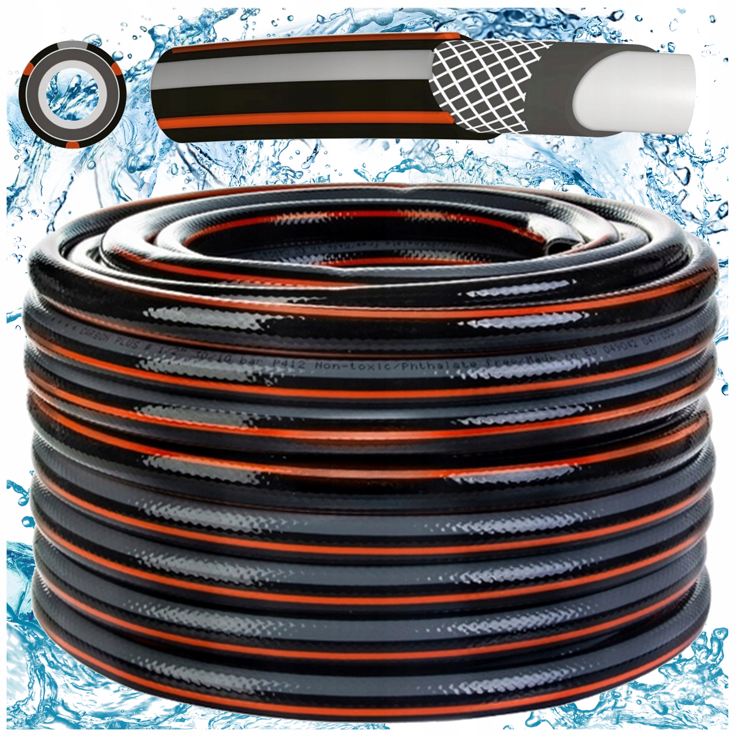 Wąż Ogrodowy 1″ 1CAL 30M 4-WARSATWOWY Elastyczny Mocny Trwały Carbon Polix