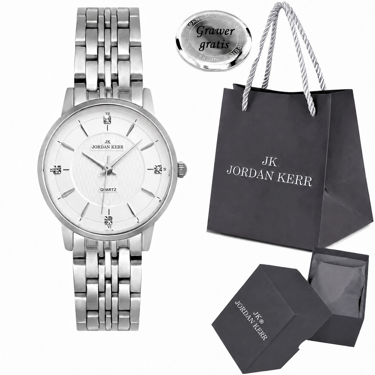 Stříbrné dámské hodinky Jordan Kerr – štíhlé – elegantní jako dárek Gravírování