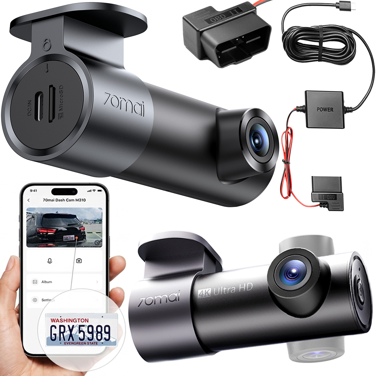 Kamera samochodowa 70mai M310 Plus 2K Obiektyw 360° moduł parking Obd-ii