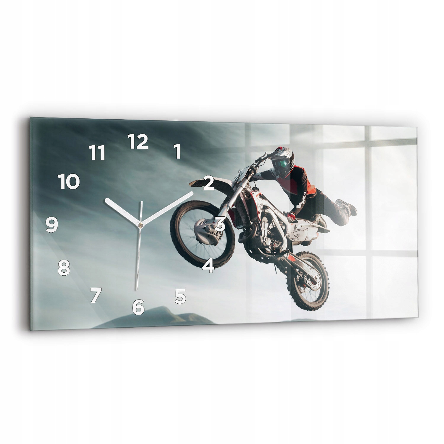 Horizontální nástěnné skleněné hodiny s motivem Motorový styl Adrenalin 60 x 30 cm