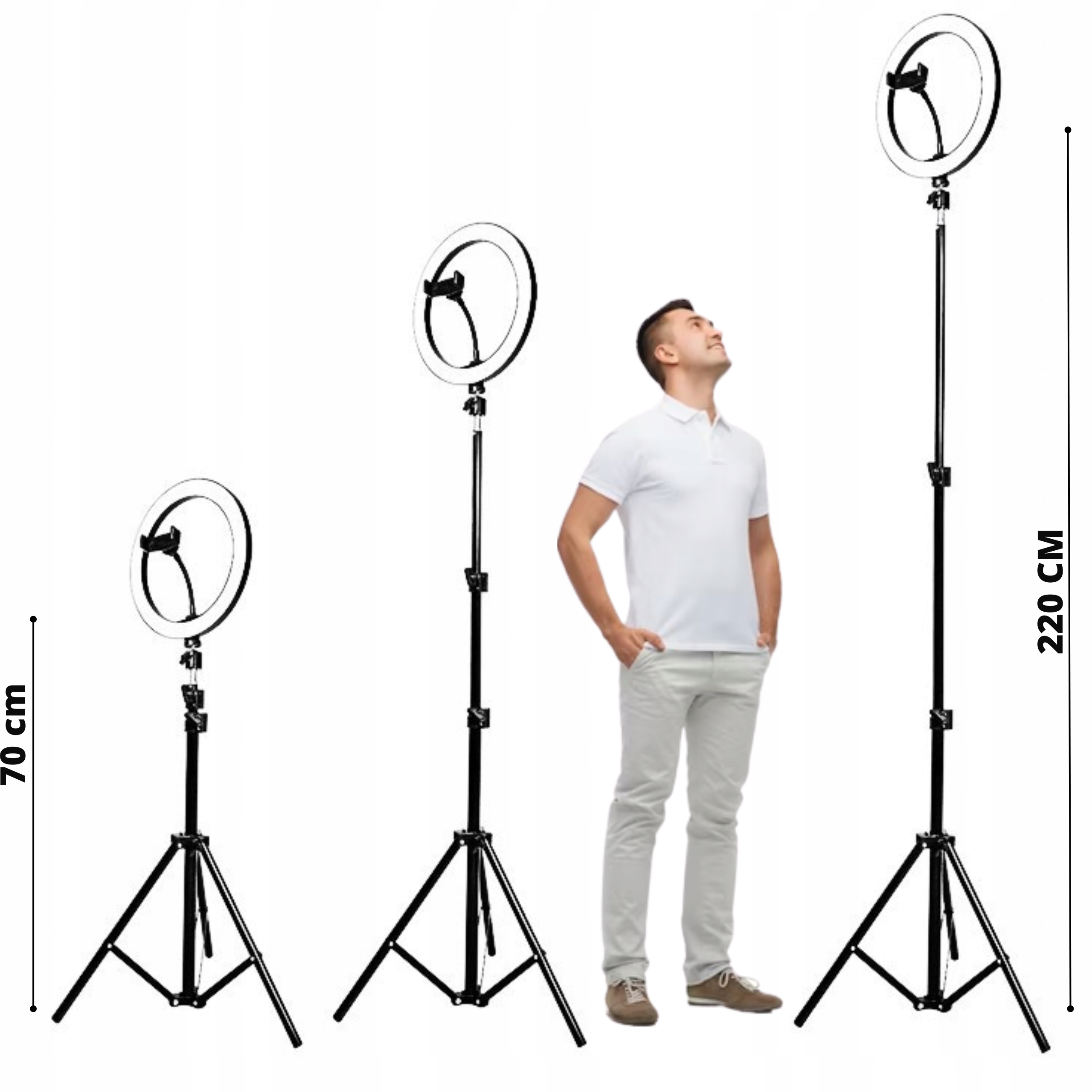 LAMPA PIERŚCIENIOWA LED RING UCHWYT +STATYW 210 CM Kolor czarny