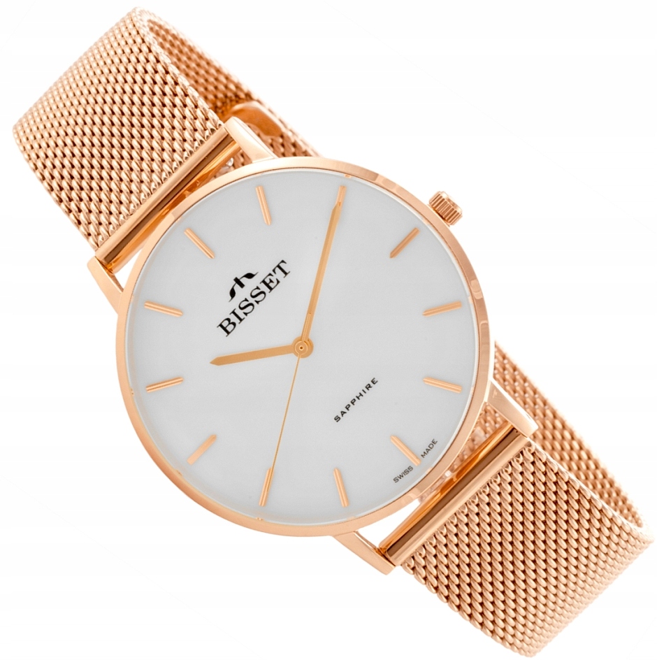 Elegantní Dámské Hodinky Bisset Brienz Klasik Mesh Safírové Sklo Box 36 mm