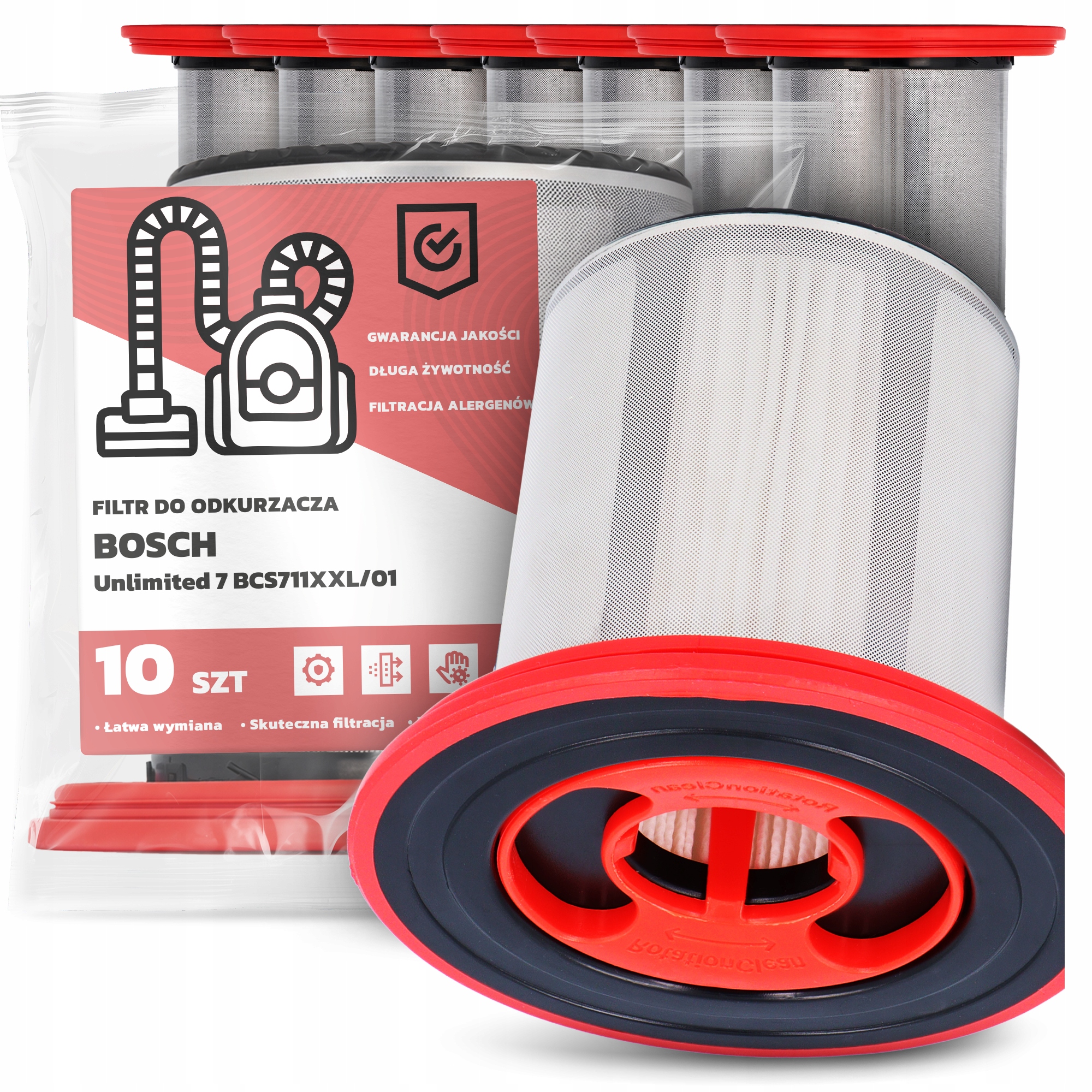 10 x Vzduchový Filtr pro Vysavač Bosch Unlimited 7 BCS711XXL/01 Hepa Em-w