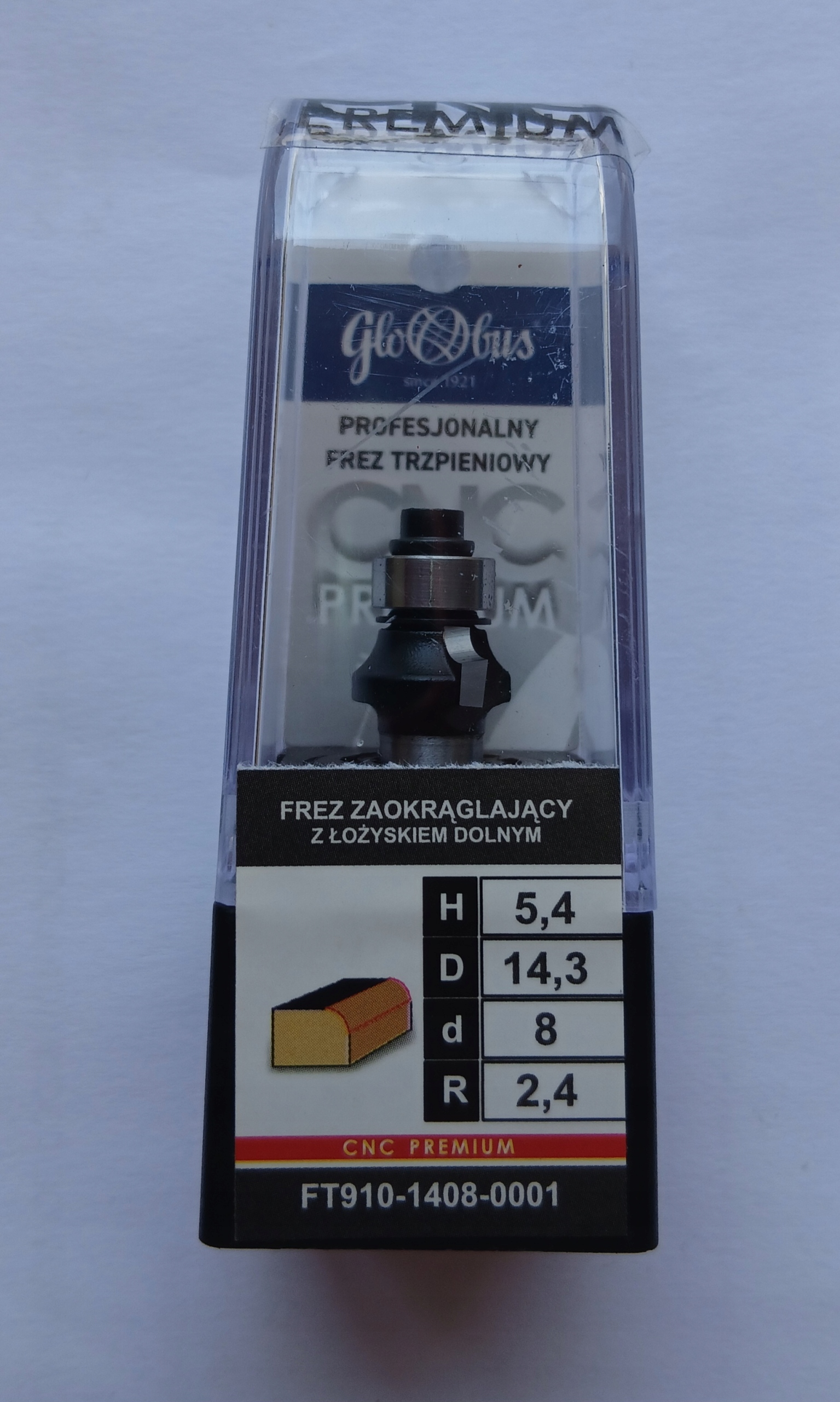 Zaoblovací fréza s Cnc spodním ložiskem Premium d=8 R=2 H=5,4 Globus