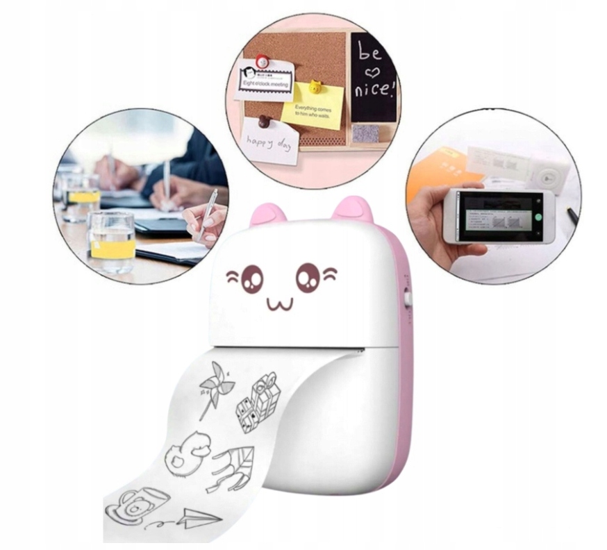 Drukuś mini drukarka termiczna różowy aparat natychmiastowy papier rolki XL