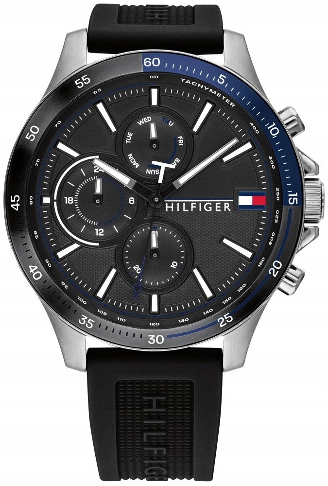 Pánské hodinky Tommy Hilfiger quartzový ciferník černý řemínek černý 46 mm