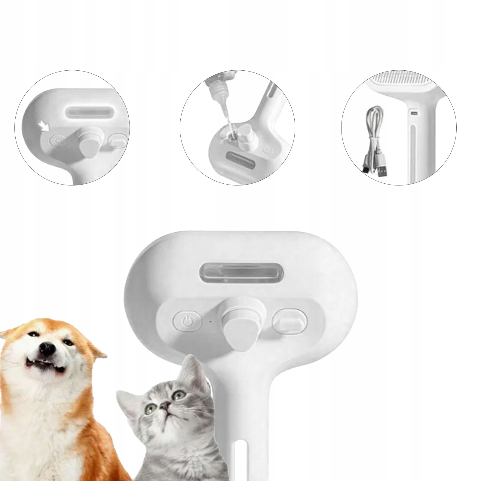 Levně Parní Kartáč Pro Psy A Kočky Samočistící Elektrický Parní Kartáč 3V1 Usb