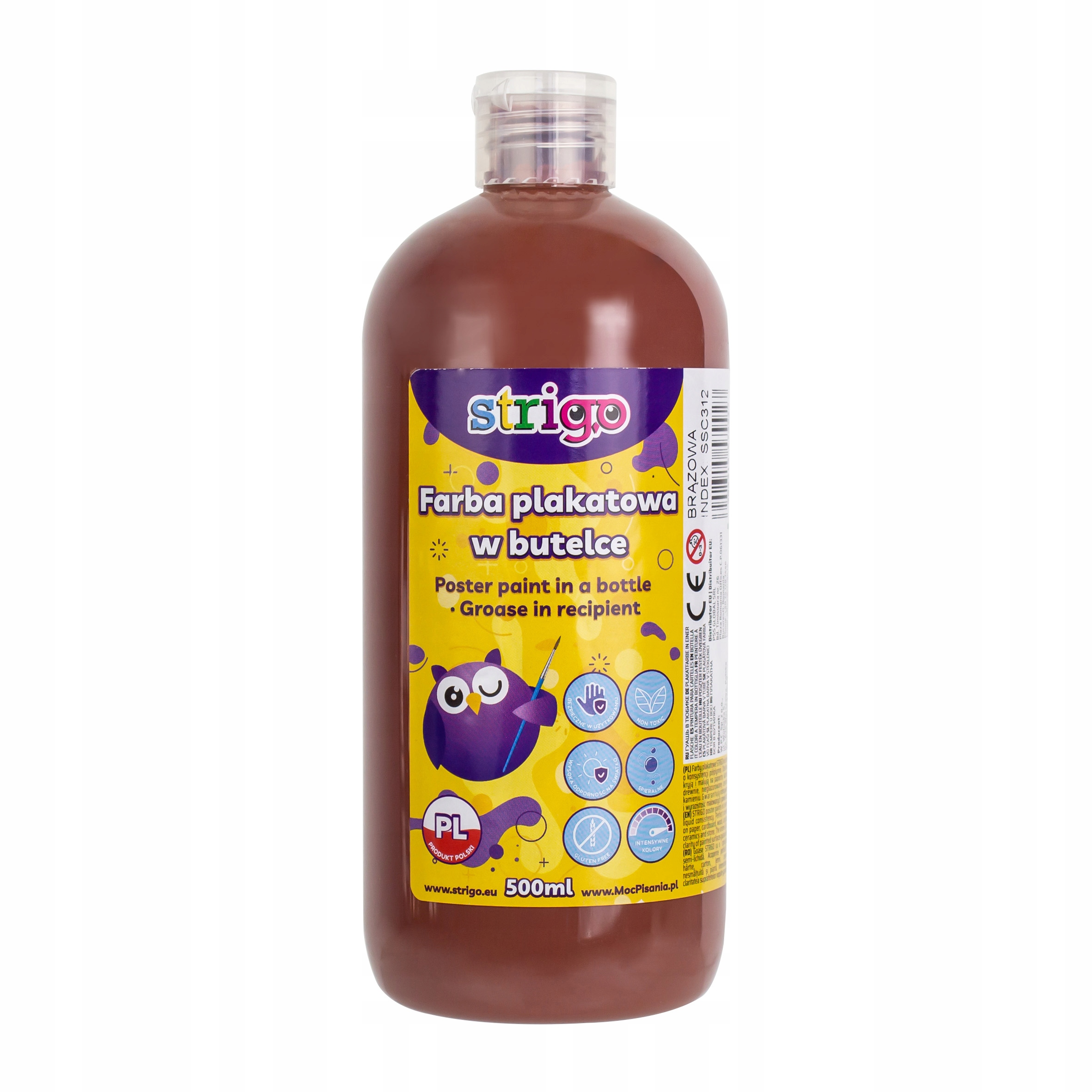 

Farba plakatowa Strigo w butelce, 500 ml brązowa