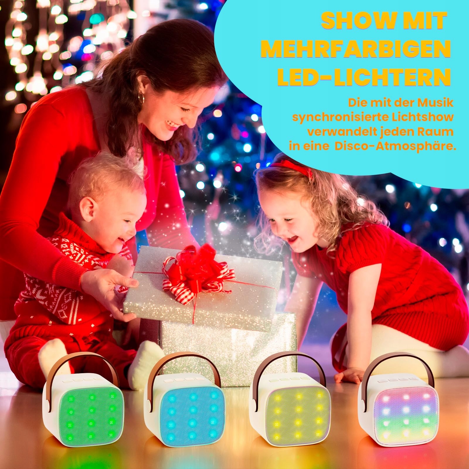 WOWSTAR Przenośna Maszyna Karaoke Bluetooth 2 Mikrofony LED — miniatura 2