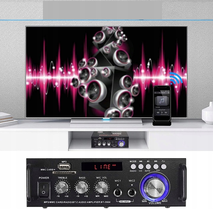 WZMACNIACZ DO KOLUMN GŁOŚNIKÓW BLUETOOTH RADIO FM Marka Bedee