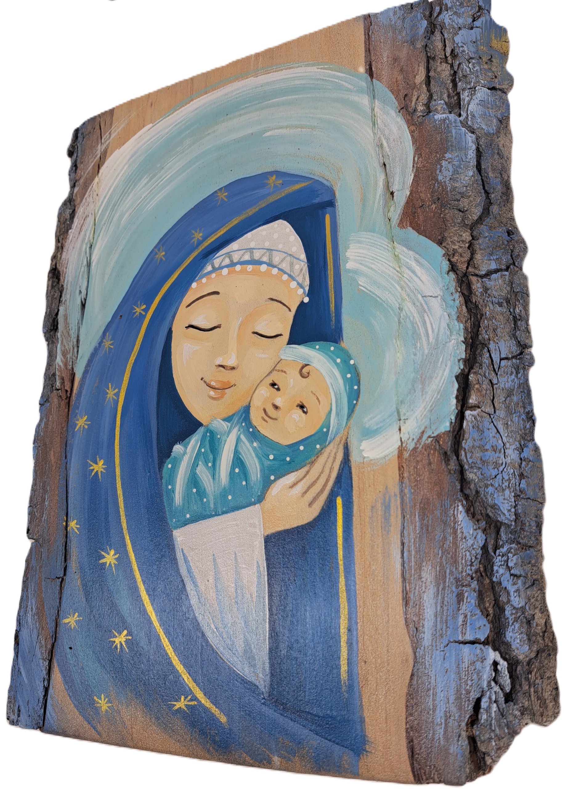 Obraz na masivním dřevě Anděl na dárek malovaný Svaté Přijímání Křest