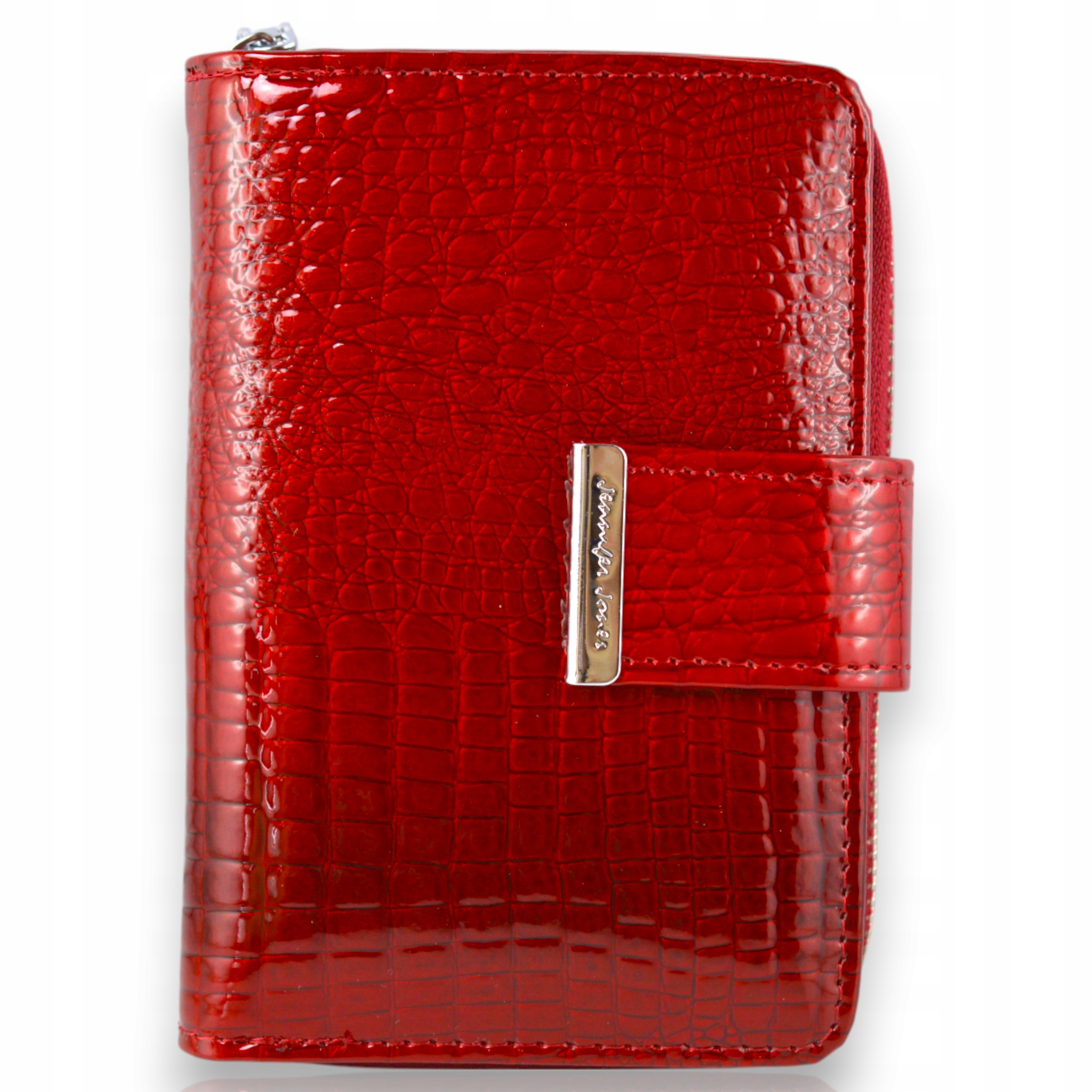 Portfel Damski Skórzany Czerwony Lakier Jennifer Jones Rfid Secure Premium