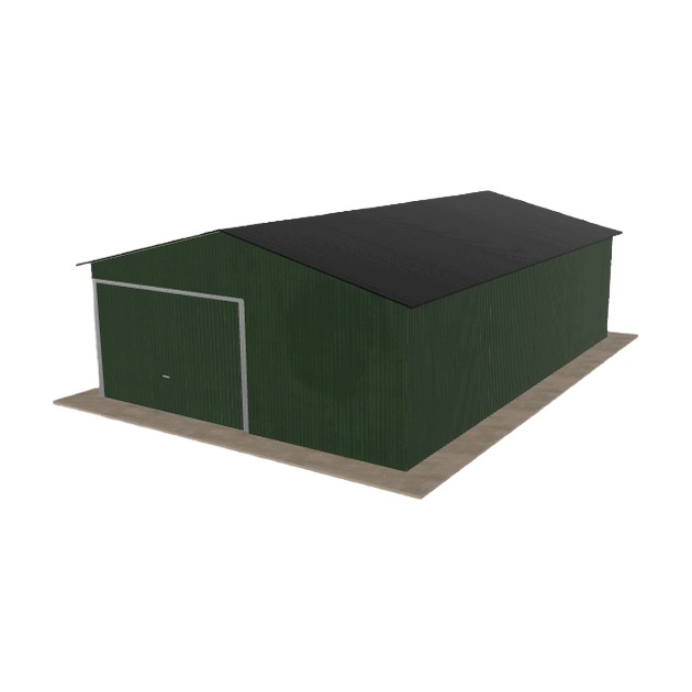 Plechová garáž 5.5 x 8 m, jednopolohová, dvouspádová, zelená