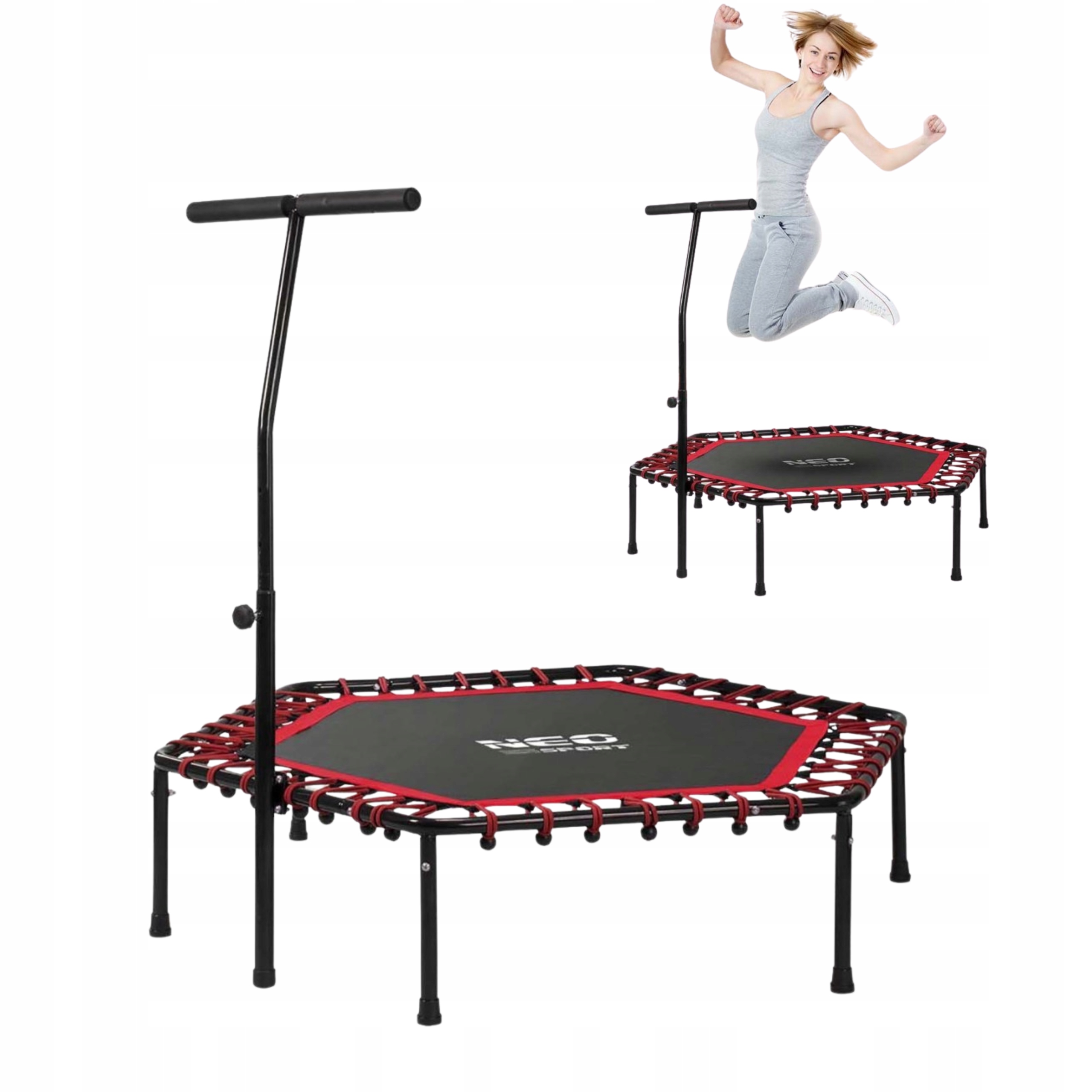 Trampolina Fitness Z Uchwytem Sześciokątna Czerwona 100kg