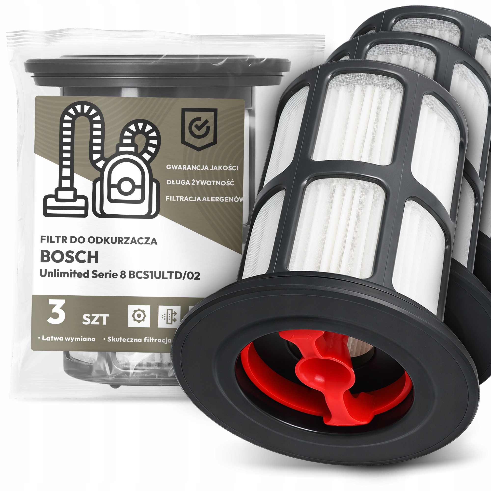 3x Filtr Do Vysavače Bosch Unlimited Serie 8 BCS1ULTD/02 Hepa Filtry Em-w